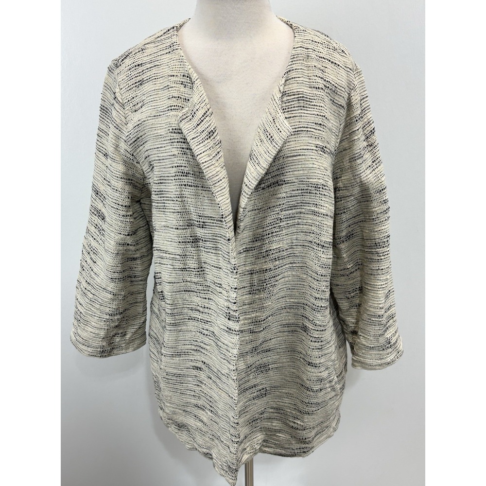 Eileen Fisher Open Front Jacket Womens XL Handloomed Cotton Furrows Blazer